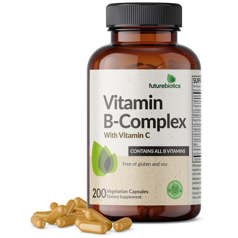 Futurebiotics Vitamin B Complex with Vitamin C Supports Energy Production Nervous System Immune Support NonGMO 200 Vegetarian Capsules